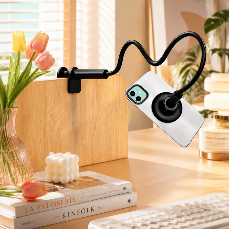 

100CM Gooseneck Foldable Phone Stand, 360° Rotation Hands Free Clamp Bracket, Universal Bed Desk Streamer Live Streaming Phone