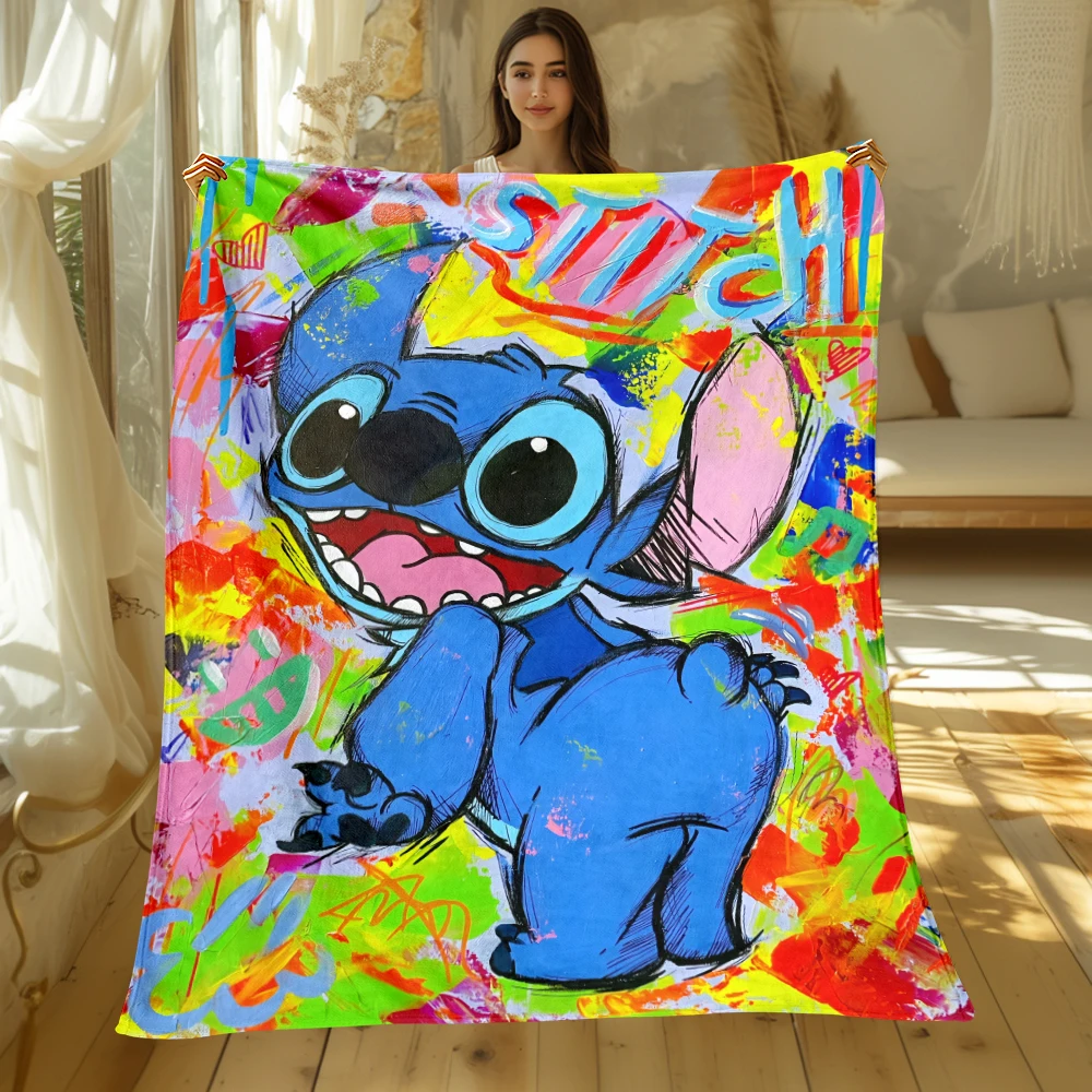 Stitch Cartoon HD Printed Flannel Blanket.Warm,Sofa,Bedroom.Bed Home Office Nap Blanket Car,Camping,Travel Picnic Blankets Gift