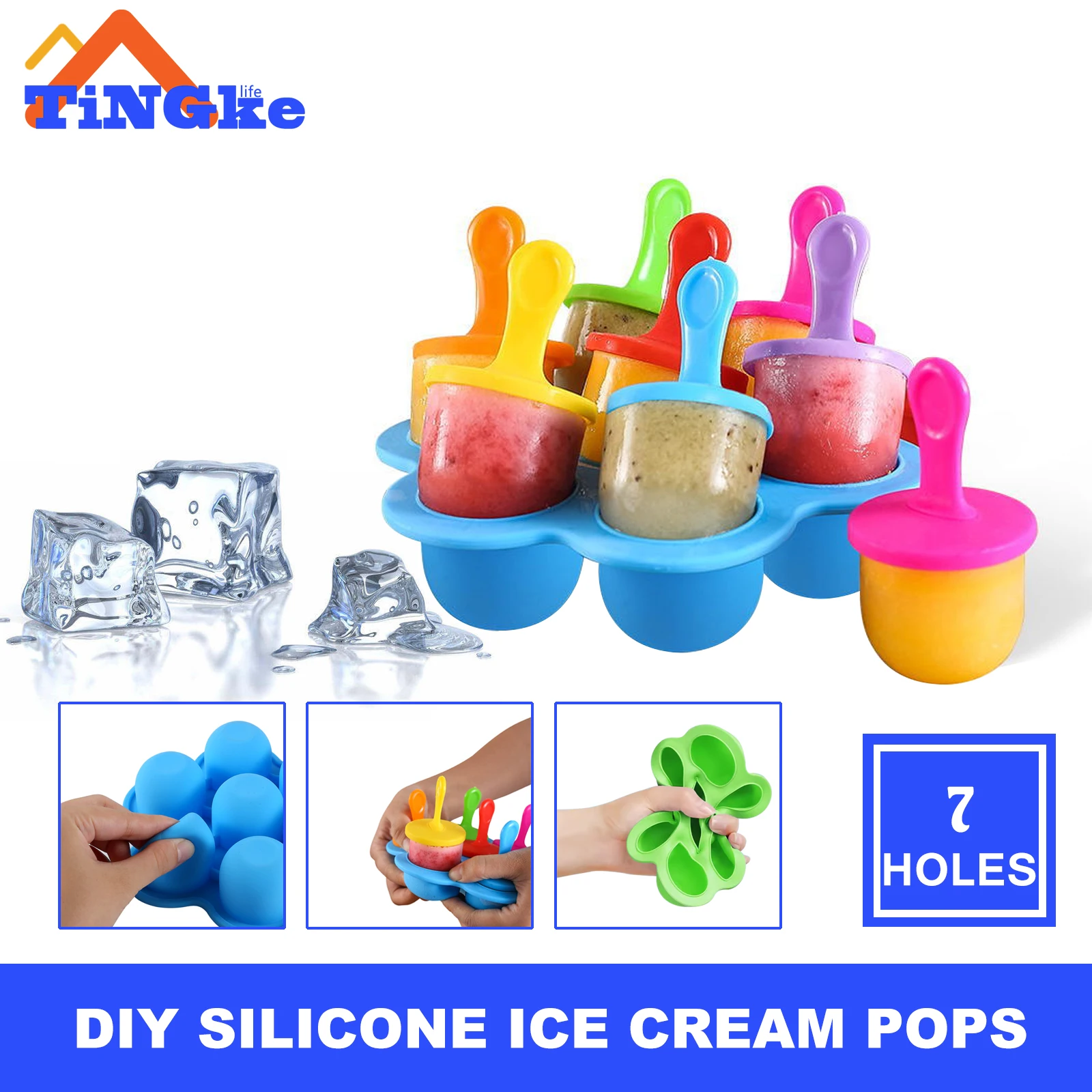 

7 Holes Silicone DIY Ice Cream Pops Mold Ice Cream Ball Maker Popsicles Molds Baby Fruit Shake Home Kitchen Accessories Tools