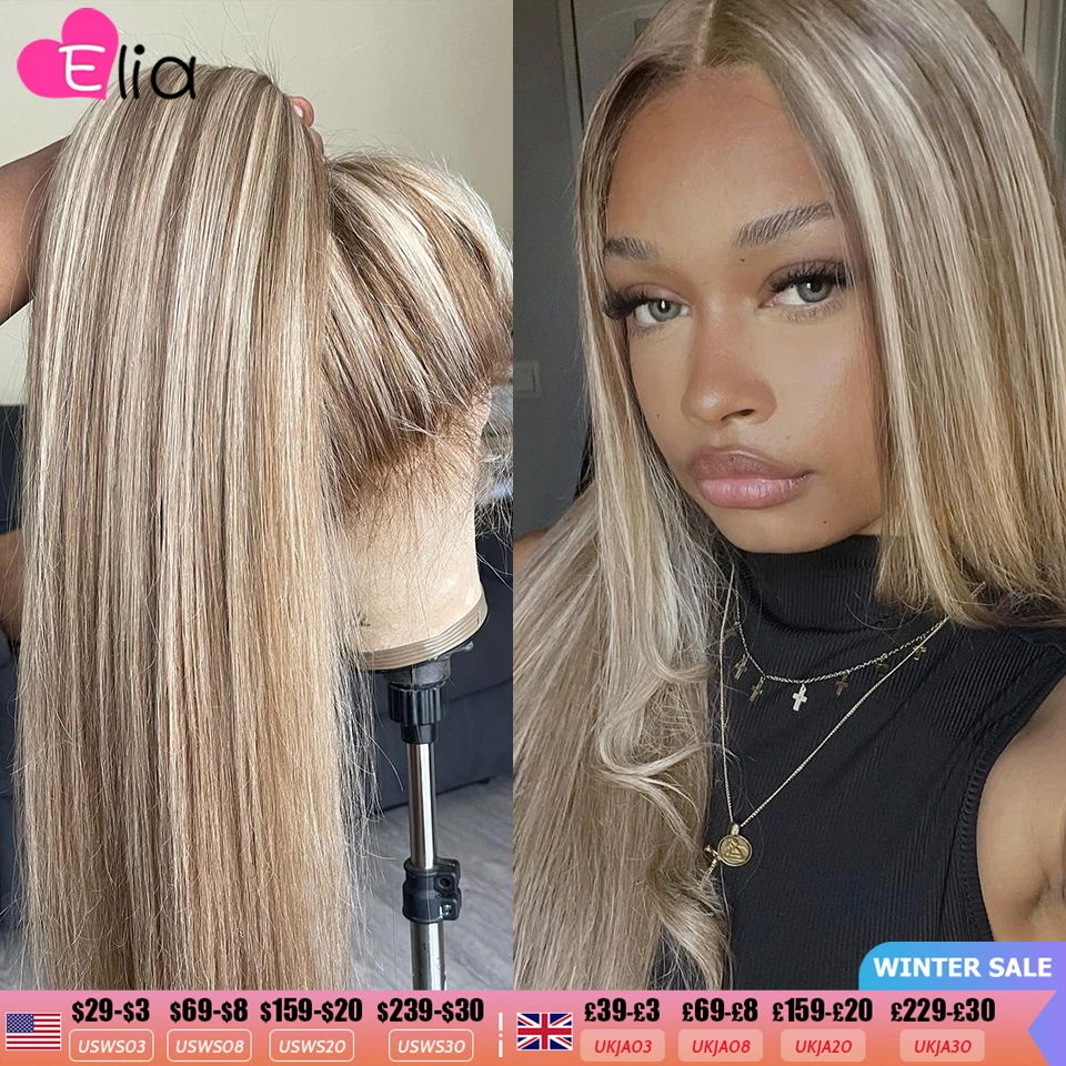 13x4 13x6 Brown Roots Highlight Wigs for Women Transparent Lace Front Wig Human Hair Preplucked Highlight 613 Lace Frontal Wig