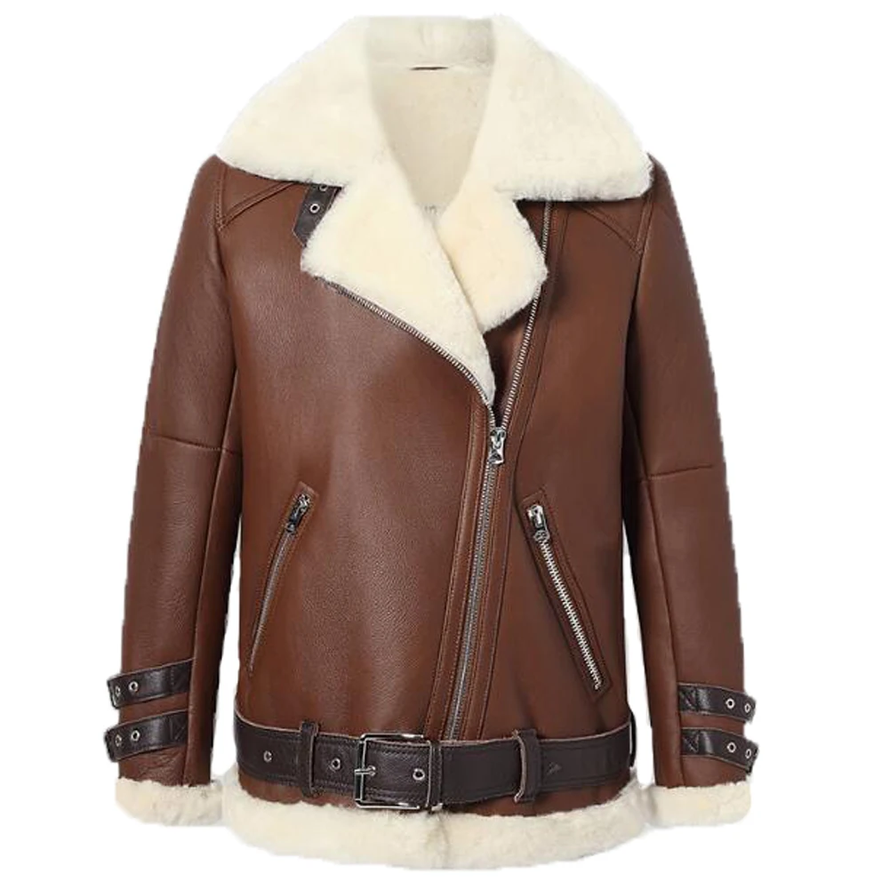 Denny&Dora Womens Casual Shearling Jacket Natural Sheepskin Jacket Warmest Winter Coats