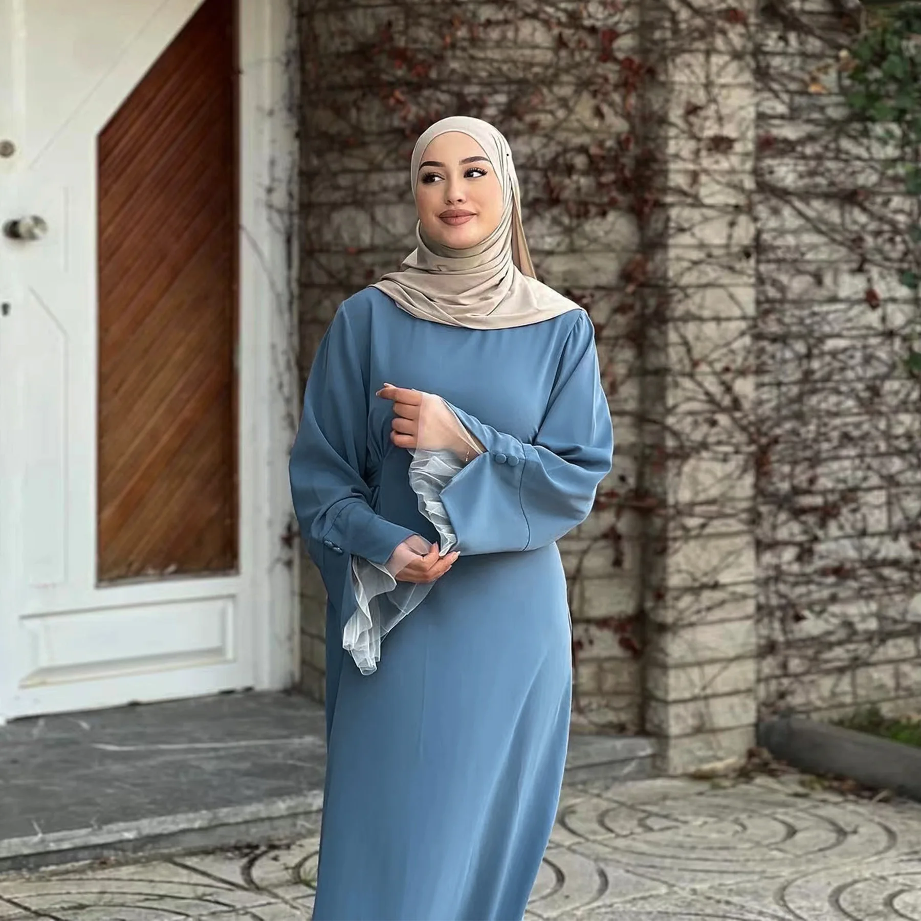 

Nida Lace Abayas for Women Muslim Dresses Dubai Kaftan Turkey Caftan Marocain Femme Robe Tie Back Jalabiya Kebaya Islam Clothing