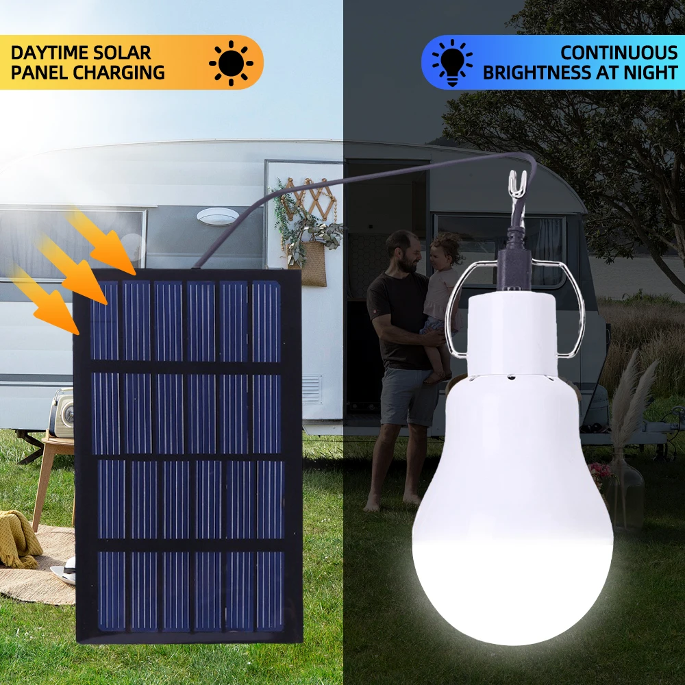 Solar Powered Lamp Remote Control Waterproof USB Charged Hanging Emergency Sunlight Portable Led Bulb Lights for Outdoor Indoor