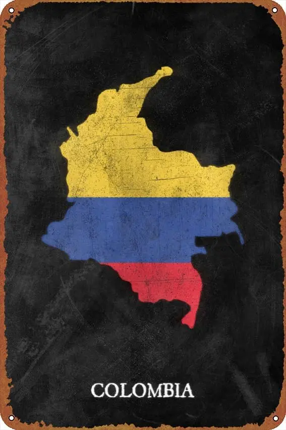 Mapa de Colombia, póster vintage, lindo cartel metálico, regalo retro, novedad, letrero de metal para cafetería, tienda, garaje, letrero de 8x12 pulgadas