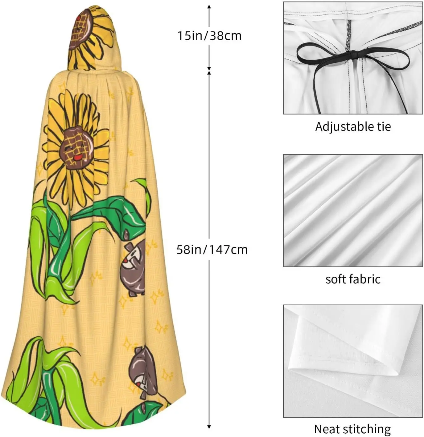 Unisex Adults Hooded Cape Cloak, Cute Sunflower seeds and sunflowers Print Capes, for Christmas Magician Themed Parties Costumes
