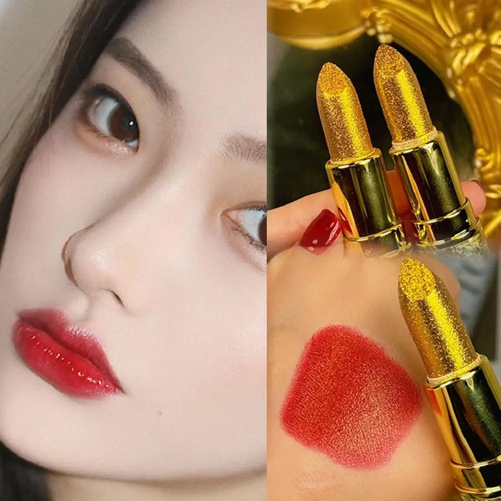 2 farben Diamant Perlglanz Lippenstift Glitter Shiny Langlebige Lip Nicht-stick Lippenstift Tasse Make-Up Lippen Tönung Rot Sexy X6H1