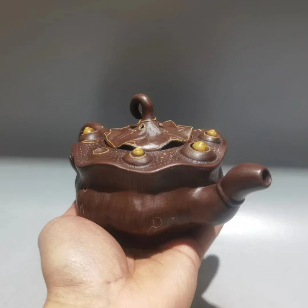 Old Chinese Handicraft Enameled YiXing Zisha (red stoneware) Teapot,Lotus seed pot,#02,with mark,