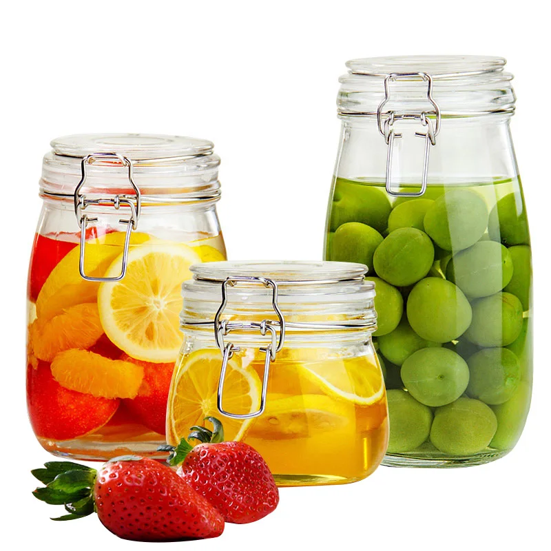 Airtight Thick Glass Food Container with Lid Transparent Cereals Snack Honey Jar Wide Mouth Manson Jar for Pickles Preserves