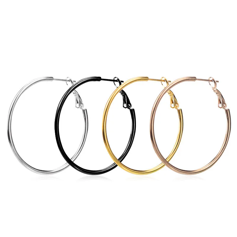 30-90mm Big Stainless Steel Hoop Earrings Large Statement Rose Gold Color Circle Titanium Fashion Jewelry