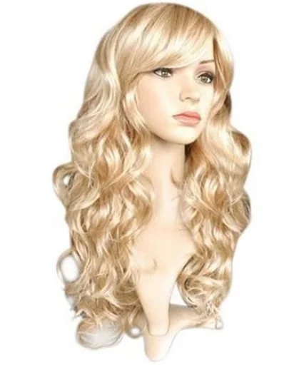 Longo ondulado syntehtci cabelo cosutme cabelo dourado resistente ao calor peruca cosplay para mulheres festa loira mista