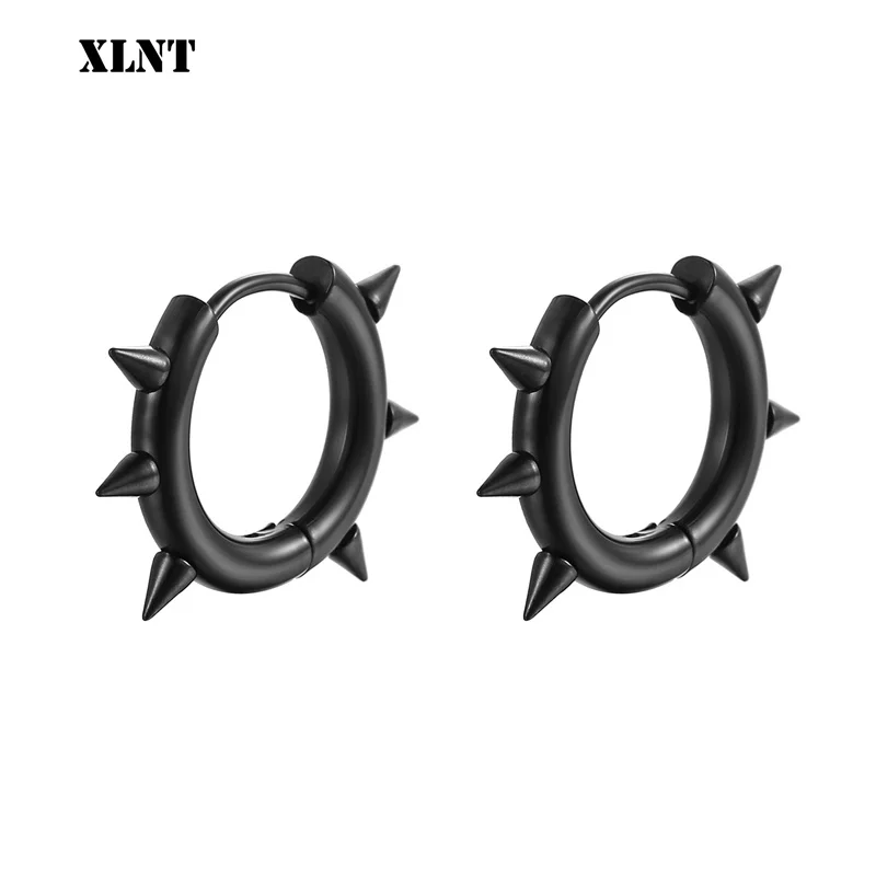 Black Punk Women Men Earrings Ear Studs Spike Rivet Hoop Huggie Gothic Black Stainless Steel Earring Jewelry Gifts Accessories