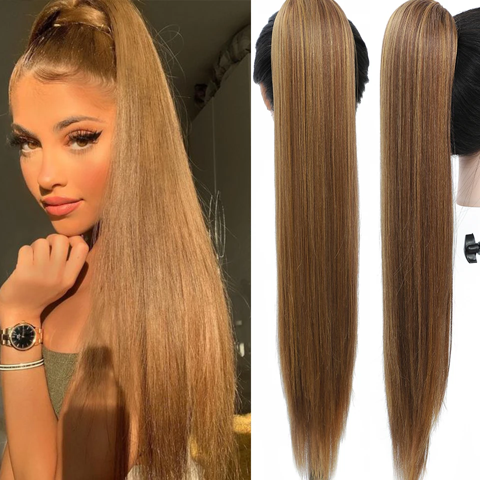 Synthetic Straight Ponytail para mulheres negras, resistente ao calor, Drawstring Hairpiece, Ponytail Extensions, frete grátis