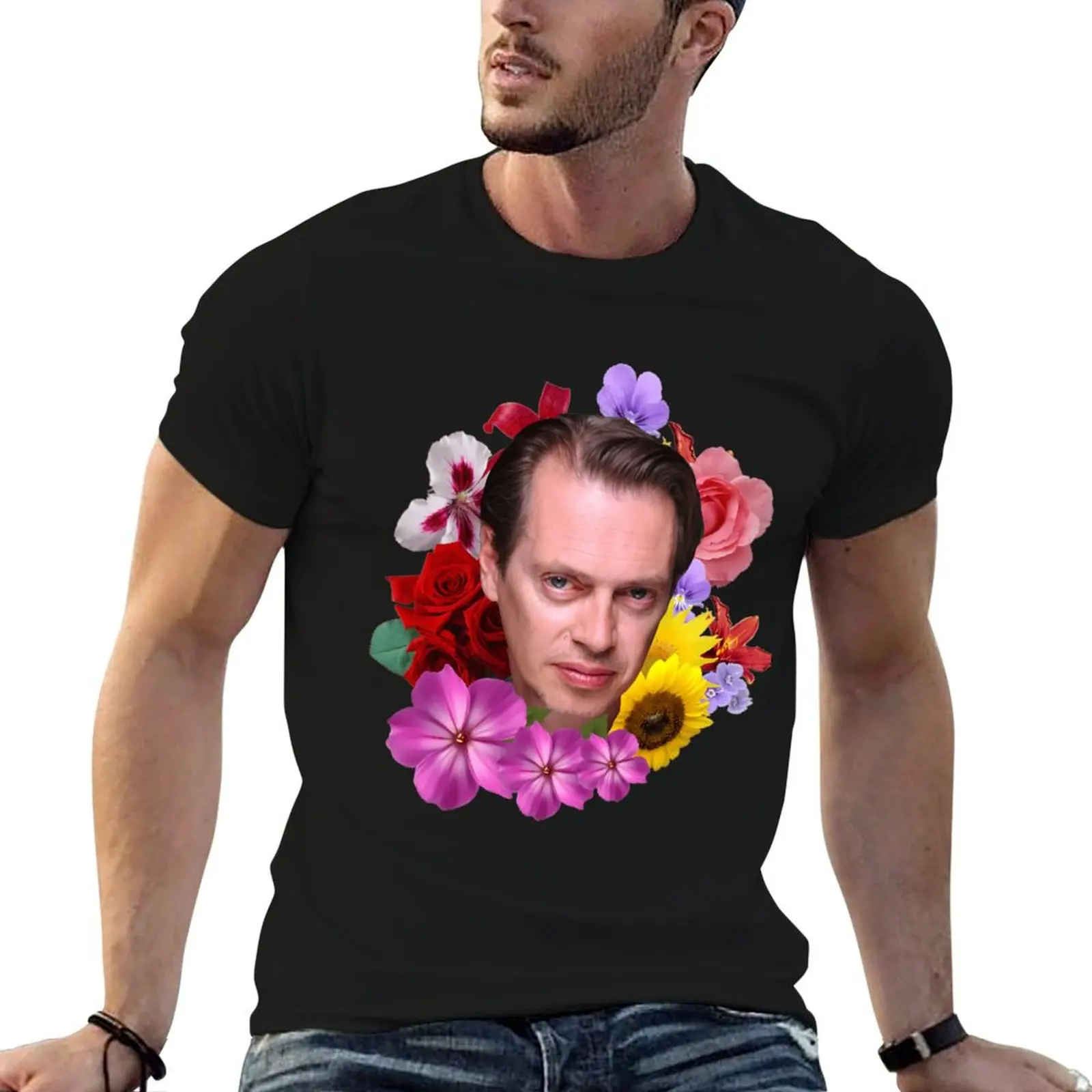 Steve Buscemi - Floral T-Shirt Stretch Fabric Comfort T-Shirt
