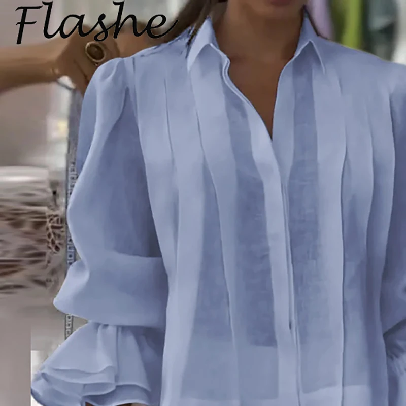 

Офисная женская рубашка с бабочкой и длинным рукавом, рубашка на пуговицах, женская повседневная рубашка с лацканами, весна-осень, свободные блузки для женщин, топы синего цвета
