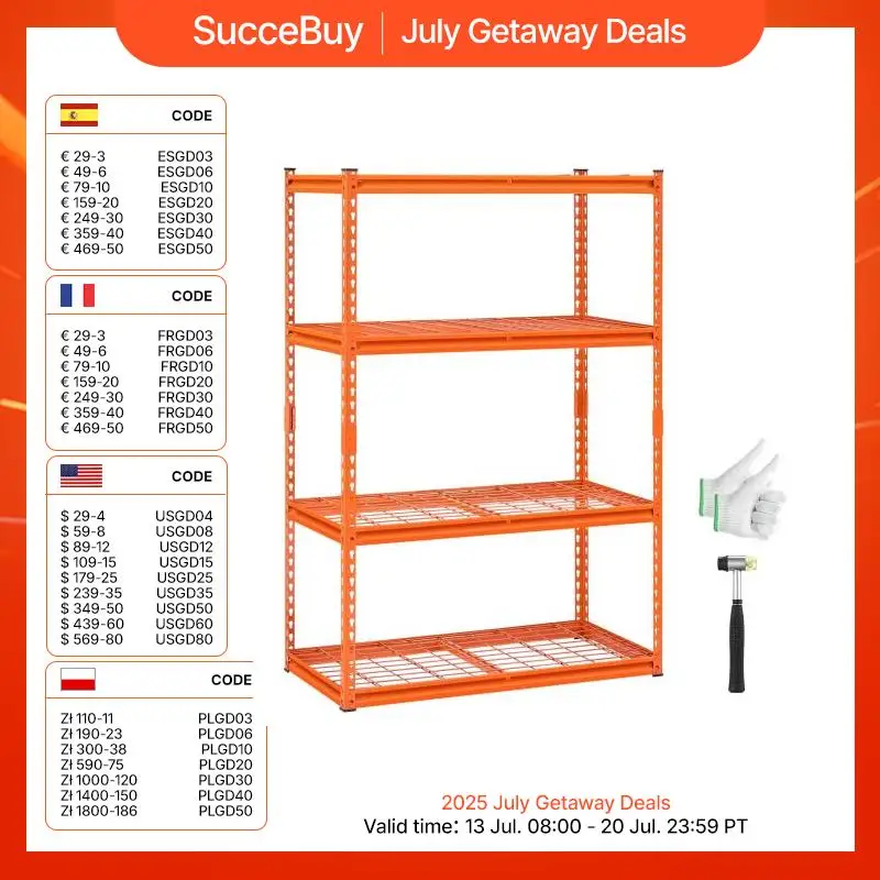 أرفف تخزين وحدة رفوف المرآب من 4 طبقات من SucceBuy أسود/برتقالي 20 بوصة عمق × 40 بوصة عرض × 60 بوصة ارتفاع قابل للتعديل للمستودعات المنزلية