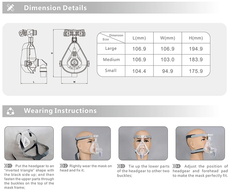 CE ISO13485 Approved Reusable Silicone  Mask BIPAP Mask Full face Masks with Headgear