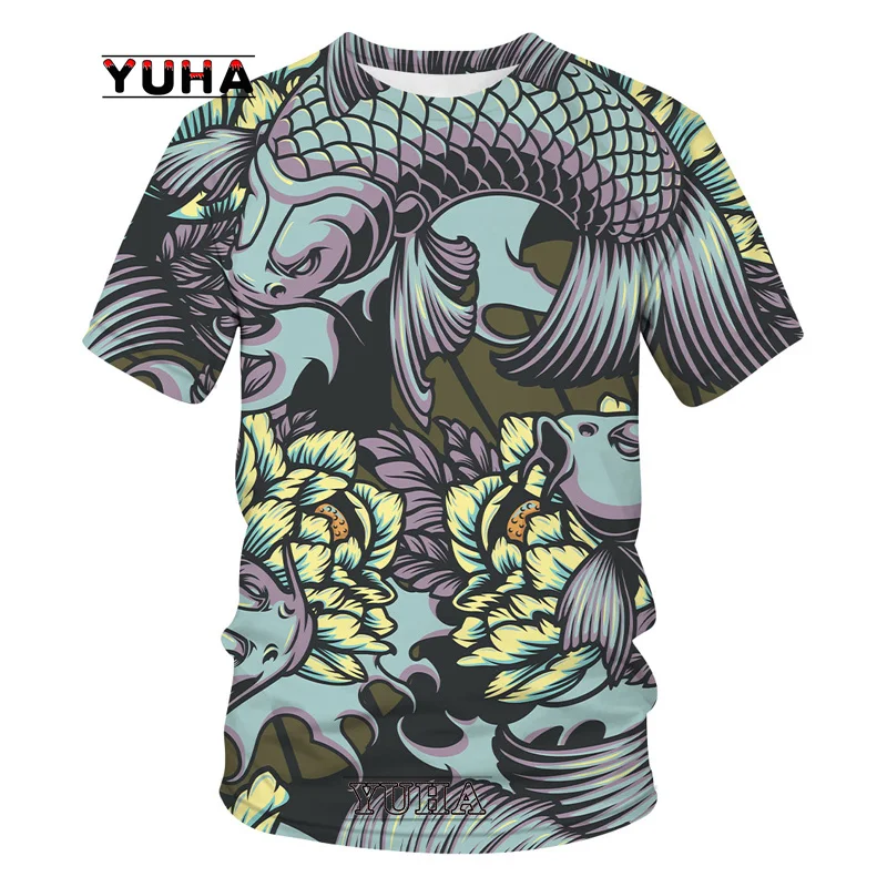 New Harajuku koi fish 3D pattern printing men's cool T-shirt men's/women's summer jacket T-shirt animal fashion essential short-