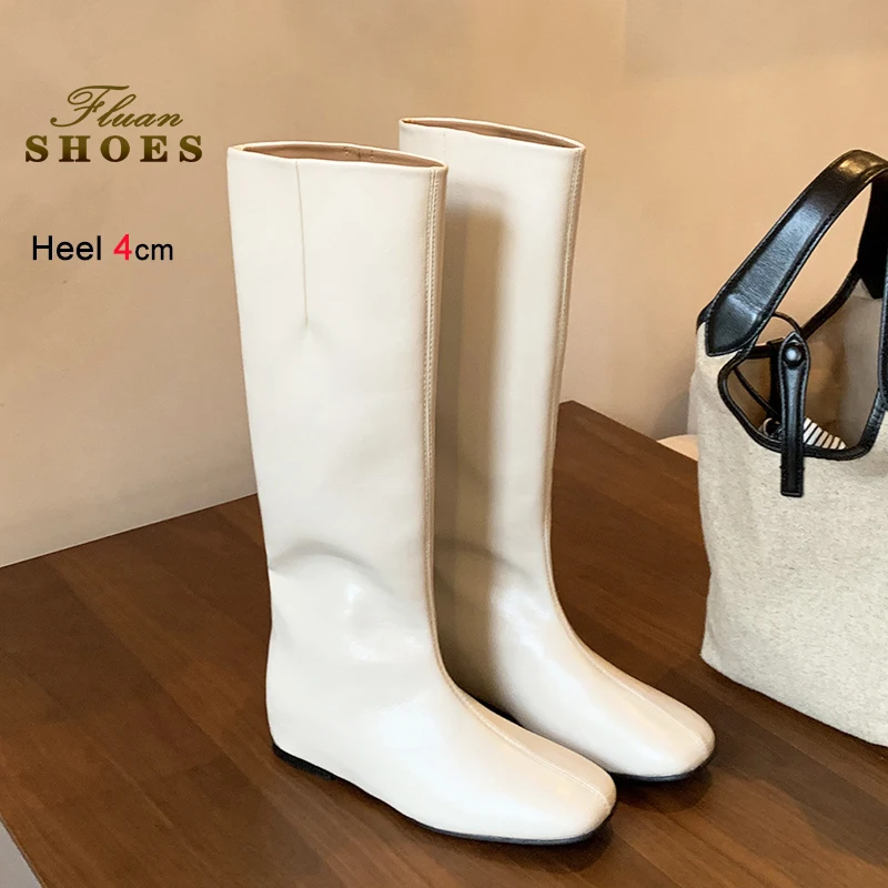 

Универсальные сапоги до колена на танкетке 4 см, женские белые длинные сапоги из мягкой кожи с квадратным носком, модная элегантная повседневная обувь для женщин