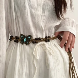Women Belt Braided Style Woven Tassel Belt Knot Decorated Waist Chain Boho Girls Waist Thin Rope Waistbands Dress Accessories