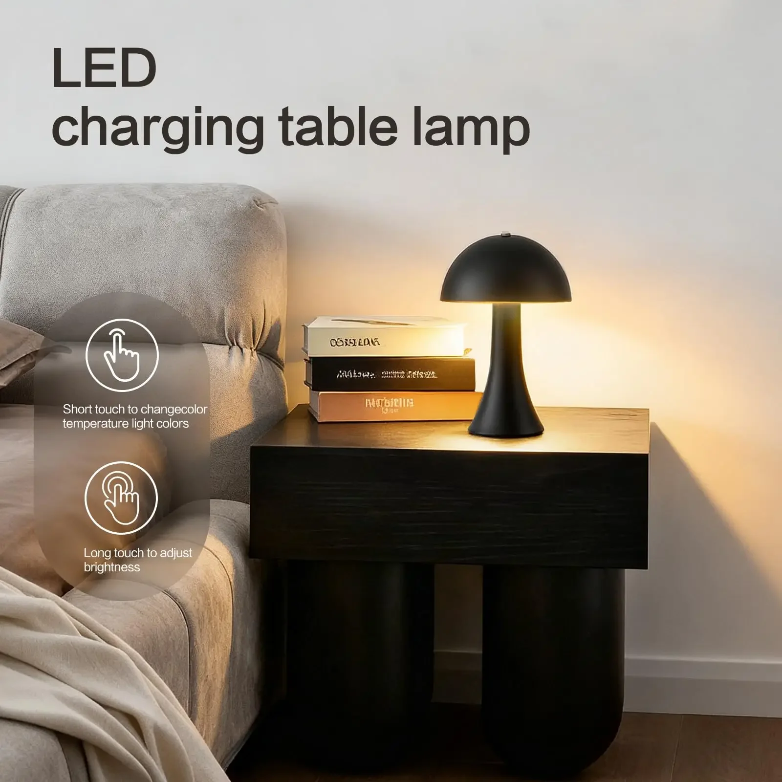 GGbingo Mushroom Table Lamp Ambient USB Rechargeable Vintage Table Light Touch Sensor LED Desk Light for Bedroom Home Decor