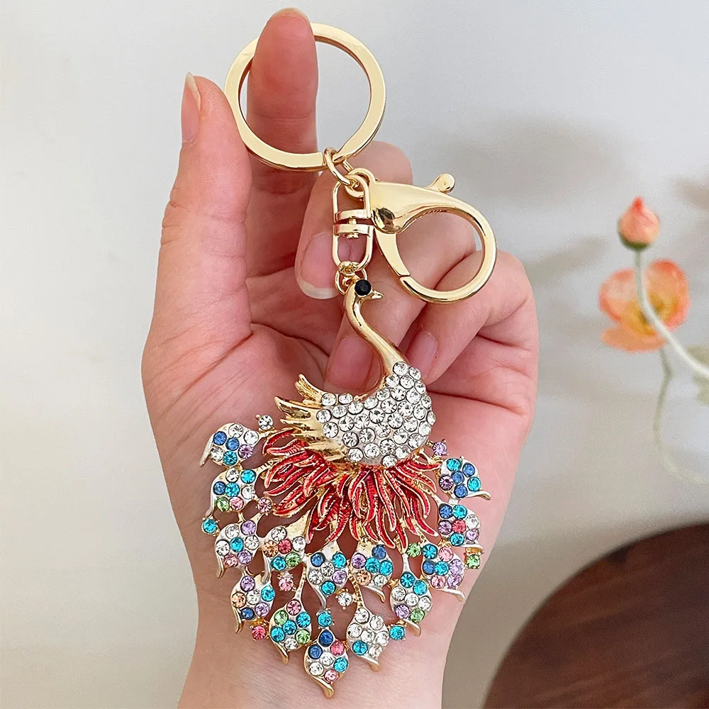 Peacock Keychains for Women Cute Rhinestone Animal Key Chain Charm Purse Handbags Charms Bag Backpack Tote Pendant Accessories