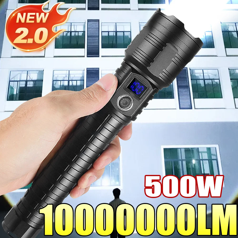 

500W Ultra Powerful LED Flashlight Aluminum alloy Tactical Flash Light 10000mAh Rechargeable Lighting High Power Camping Lantern