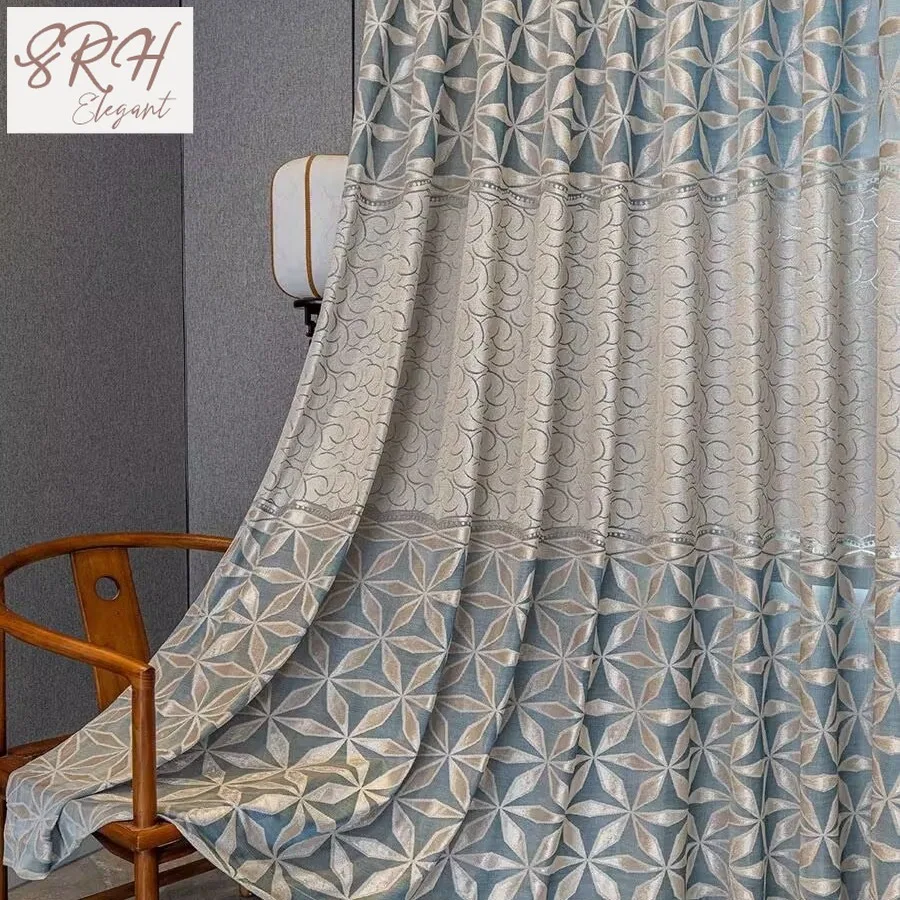 

Thickened Translucent Opaque Blackout Curtain Living Room Bedroom New Chinese Jacquard Hollow Curtain Window