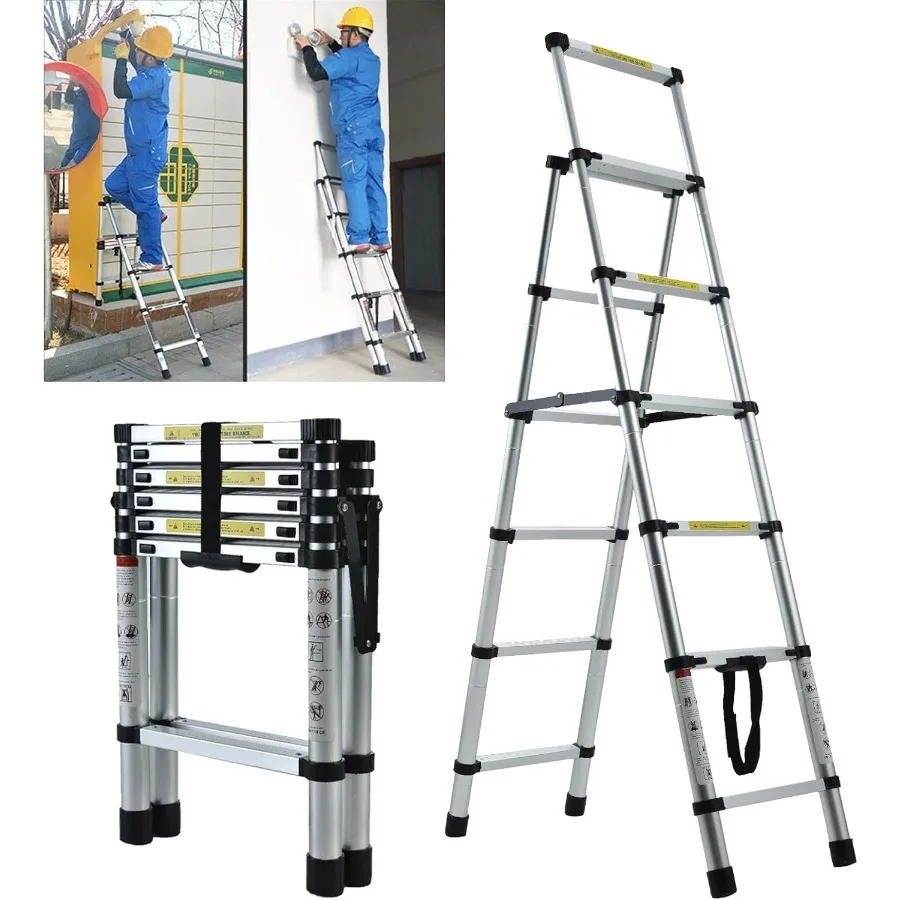 

5.5FT AFrame Aluminum Telescoping Ladder for Home and Workshop Use 5+6 Step Portable MultiPurpose Folding Ladder with Safety Lo
