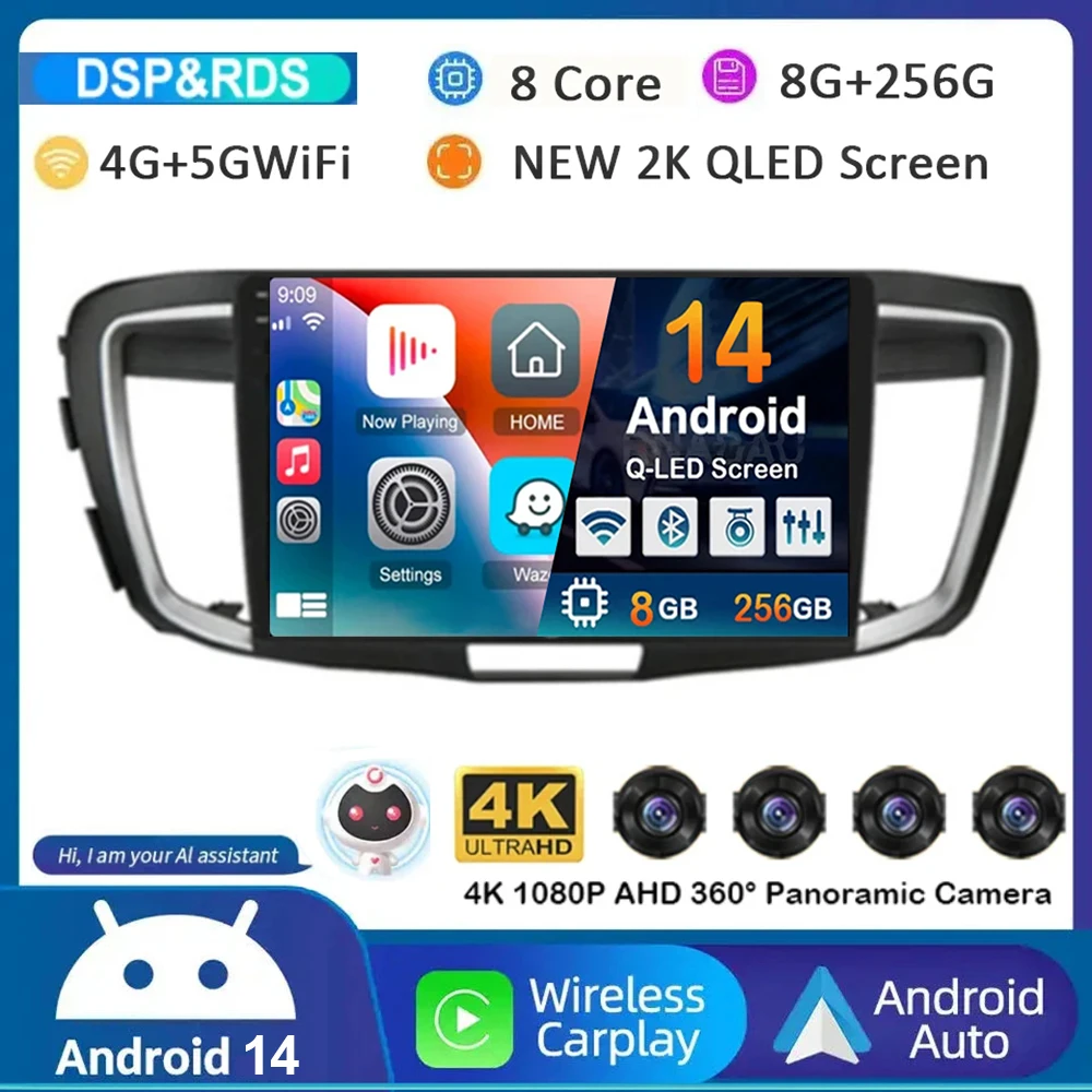 

Android 14 Carplay Auto For Honda Accord 9 2.4L 2.0L 2012 - 2018 WiFi+4G Car Radio Multimedia Video Player GPS Navigation Stereo