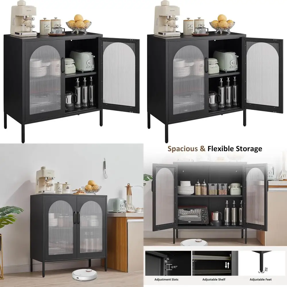 

Буфет в индустриальном стиле с регулируемыми полками, 15,8 длина x 27,6 ширина x 35 высота, черный