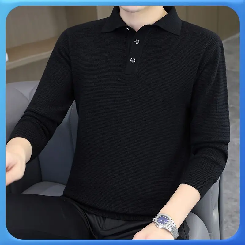 

Men's Autumn Winter Thin Knitted Sweater Collar Color Basic Sle Casual Busin Inner irt Base Layer Top