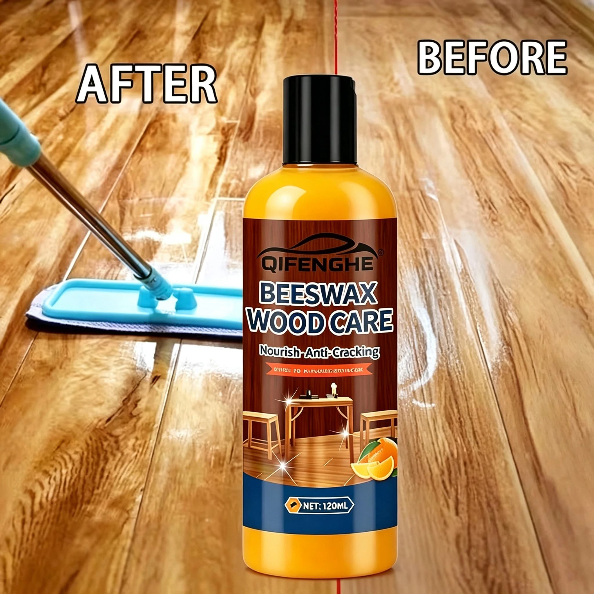 QIFENGHE 120ml Natural Beeswax Wood Care Polish Nourish Anti-Cracking Restore Shine for Wood Floor Furniture Stairs
