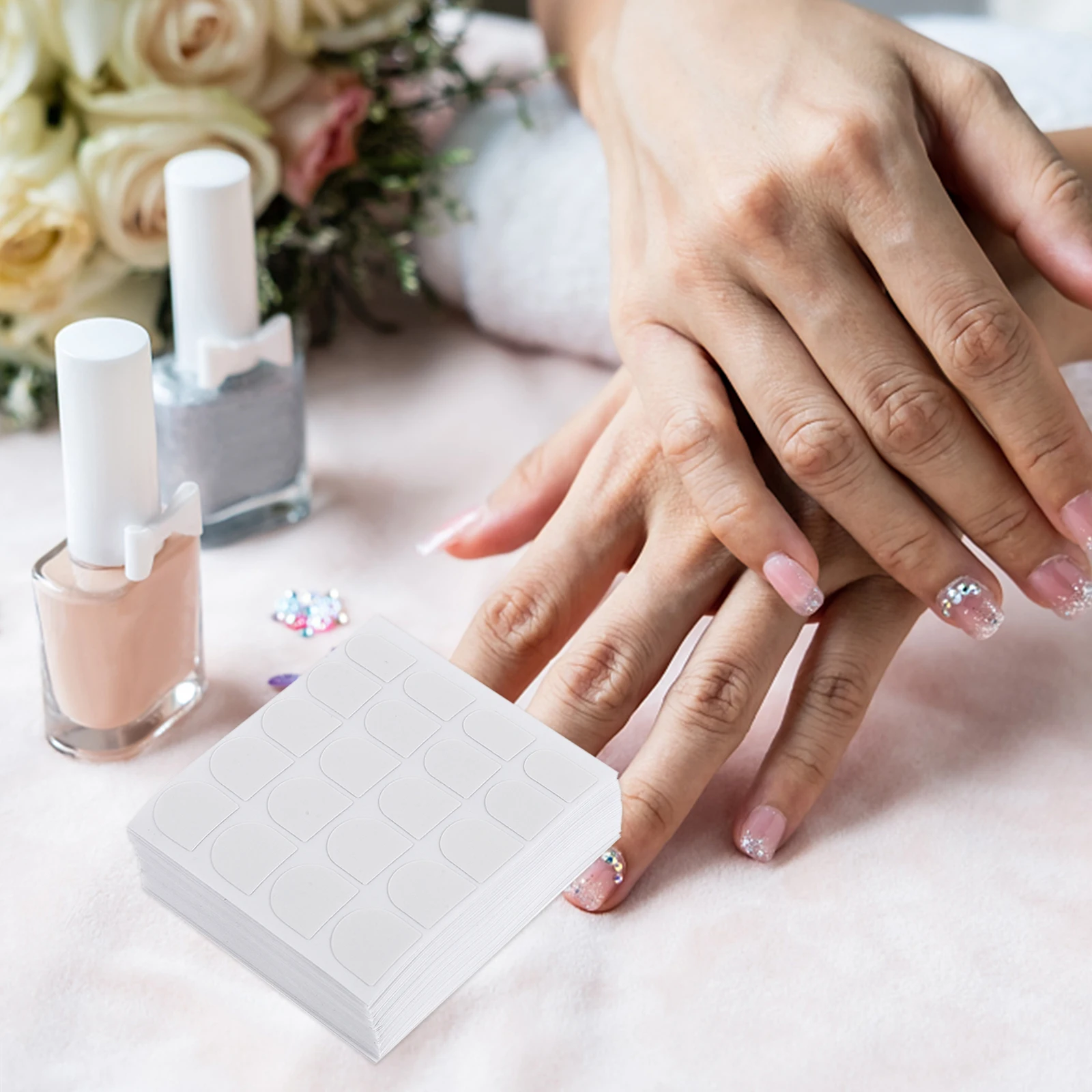 

50 Pcs Double Sided Tape Nail Art Free Cutting Sticker White Tapes DIY Manicure Plates Waterproof Long Lasting Practical
