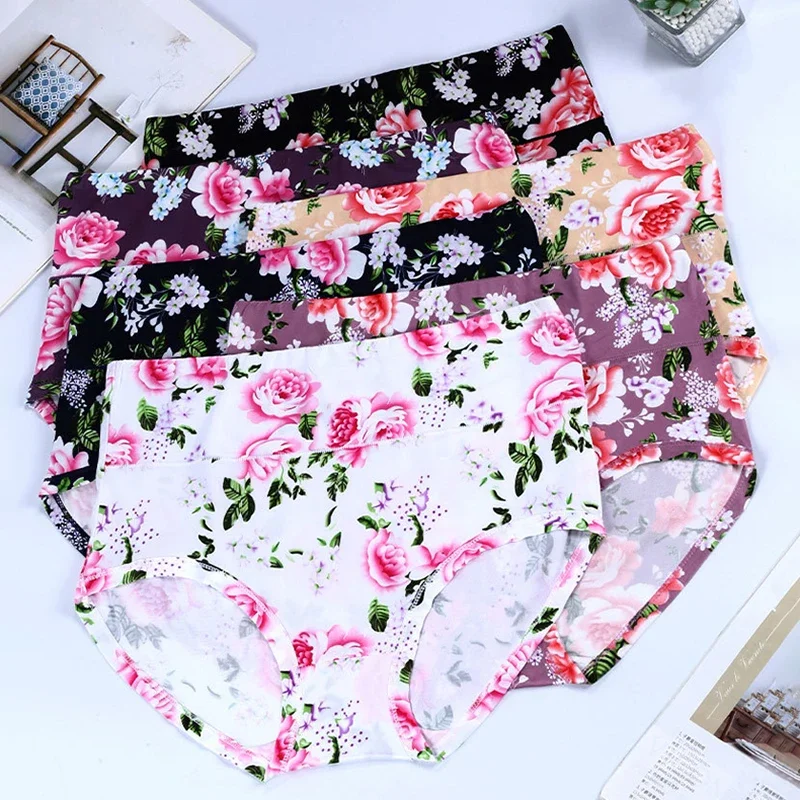 New Bamboo Fiber Underwear Large Size Women Panties Female Ladies Floral Briefs High Waist Plus Underpants Sexy Lingerie 5XL