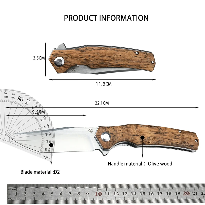 Bear Head Falcon Golden Sandalwood Handle Folding Knife, Used for Hunting, Fishing, Cutting, Survival EDC Tool Knife