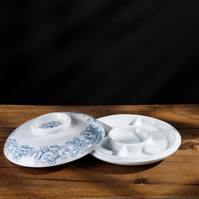 Jingdezhen Blue and White Porcelain with Lid Ceramic Traditional Chinese Painting Watercolor Eight Treasures Color Palette