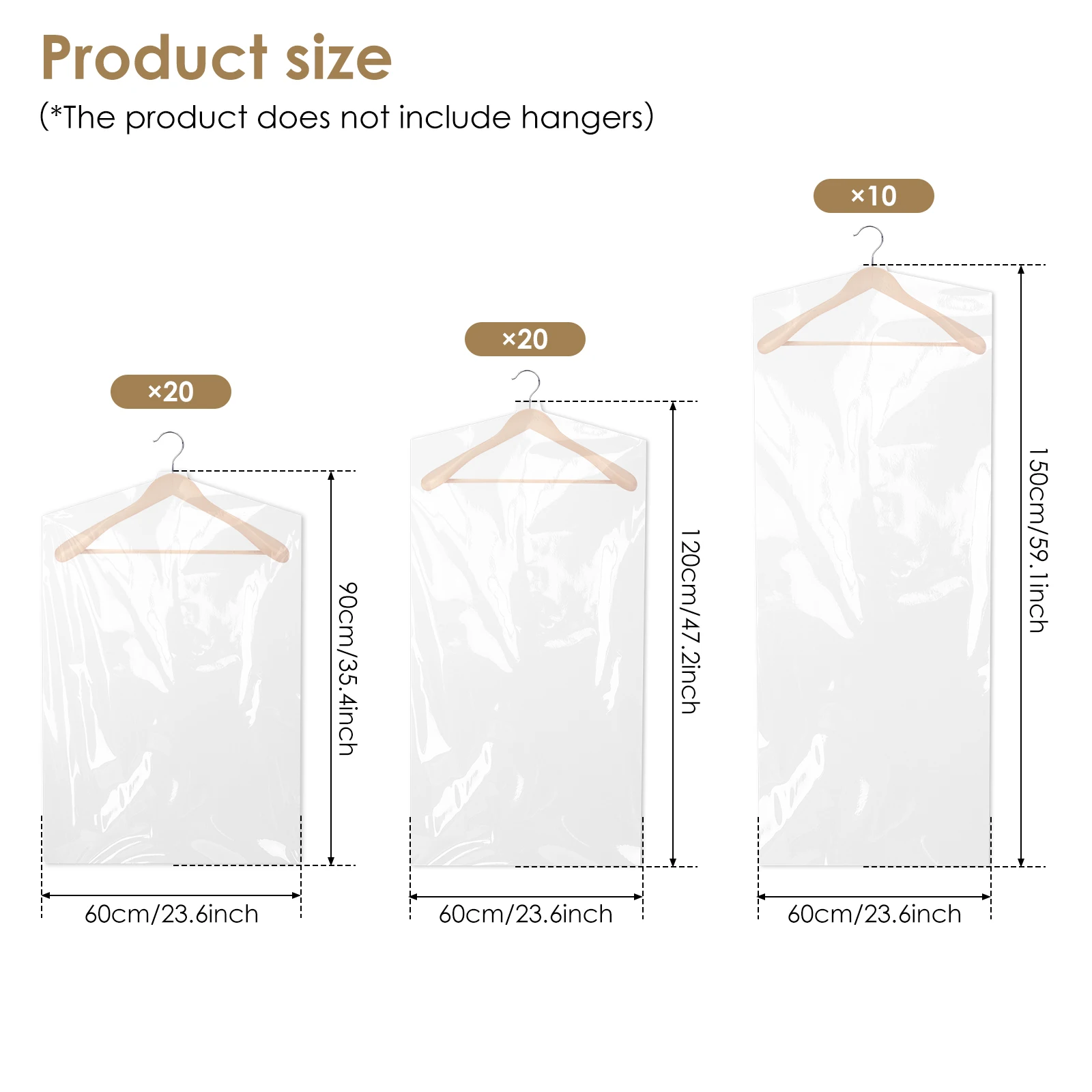 50/100Pcs Dust-proof Plastic Clothes Covers Clear Garments Bag 3 Sizes Reusable Dry Cleaning Bag for Protect Clothes Dress Suits