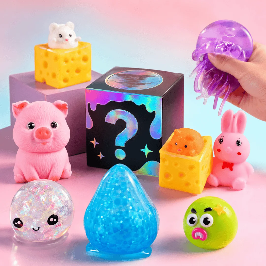 Student Gift Mystery Blind Box Glitter Fluffy Kitty Paw Mochi Squishy, Imitation Peach Dessert Fidget Toy, Travel Pocket Squeeze Toy