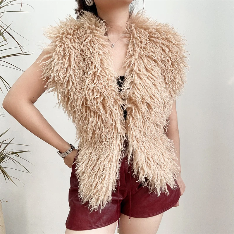 Women Faux Fur Waistcoat Sexy Furry Halter Backless Bandage Vest Coats Fashion Winter Warm Outerwear Y2K Streetwear Clubwear
