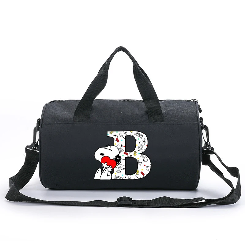 Snoopy Shoulder Bag Letter A-Z Printed Fashion Cartoon Anime Handbags Large Capacity Luggage Storage Zipper Cute Traveling Bags