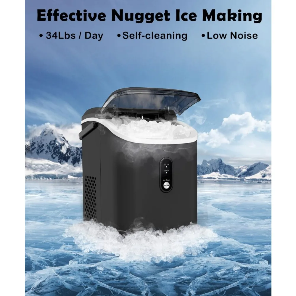 Ice Maker Countertop with Self Cleaning, 34Lbs Per Day, Crunchy Pellet Ices Cubes, Ice Machine