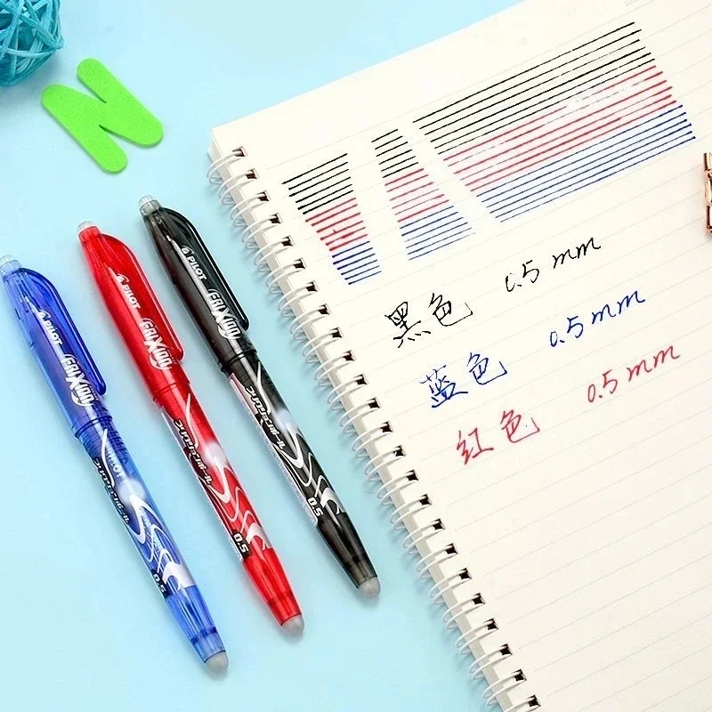 Piloto Frixion Erasable Gel Pen Set, 0.5mm, Azul, Preto, Vermelho, Recarga Substituível, Estudante Escrita Ferramenta Suprimentos, Papelaria Japonês