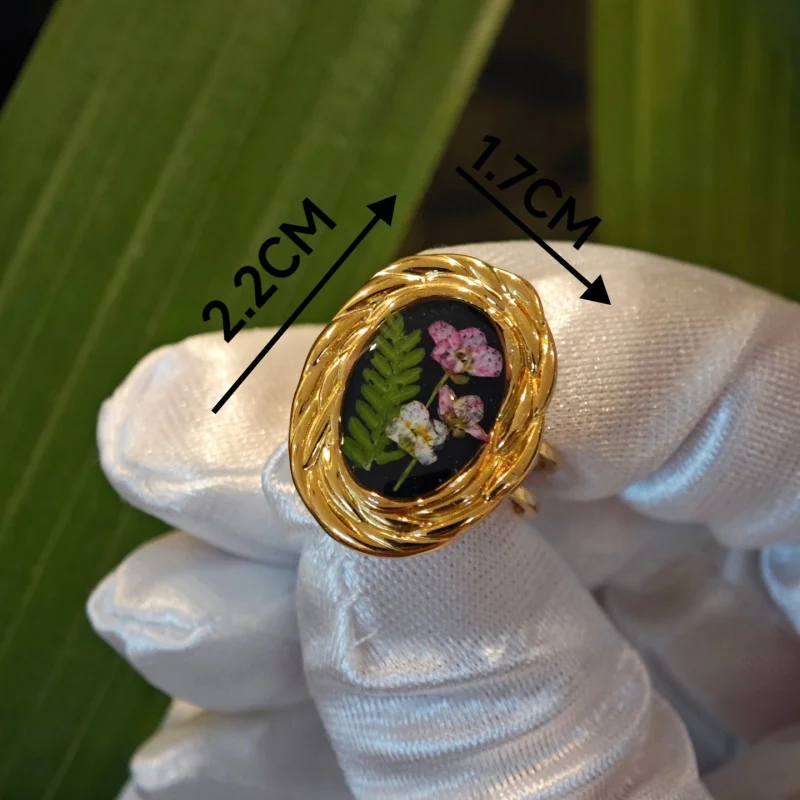Fashion Plant Specimen Real Flower Dried Flower Ring for Women European and American Eternal Flower Stainless Steel Open Ring