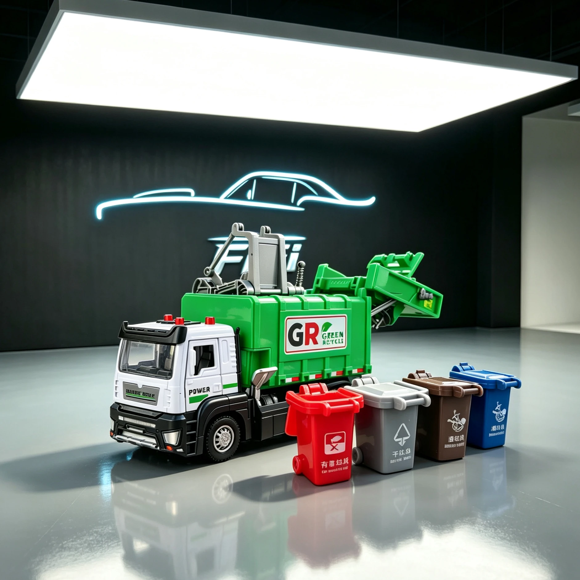 1:32 Sanitation Recycling Garbage Truck Model Toy, Hydraulic Lifting Waste Disposal Vehicle, Educational Garbage Sorting Toy Car