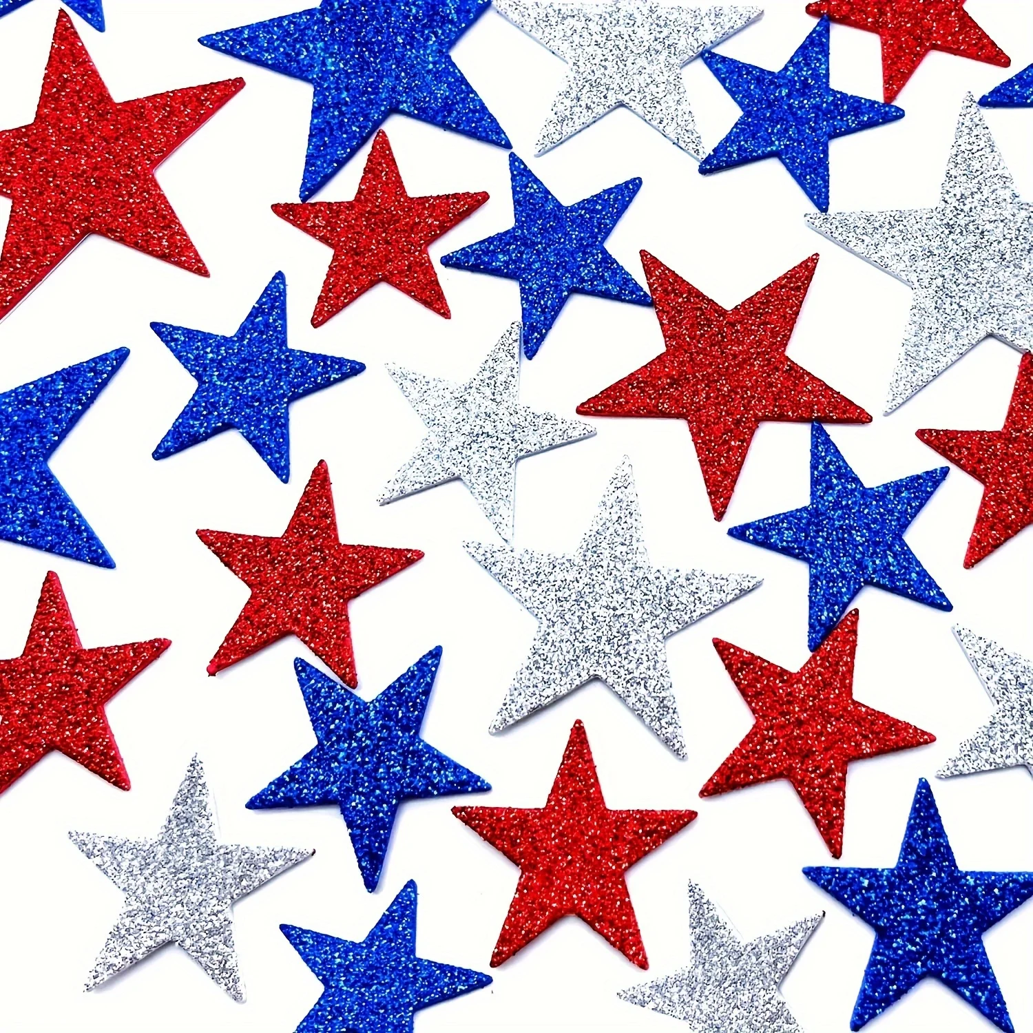 Pegatinas patrióticas de estrellas con purpurina, pegatinas autoadhesivas con forma de estrella, en 3 colores, para decoración de Fiestas del 4 de julio, 50 piezas