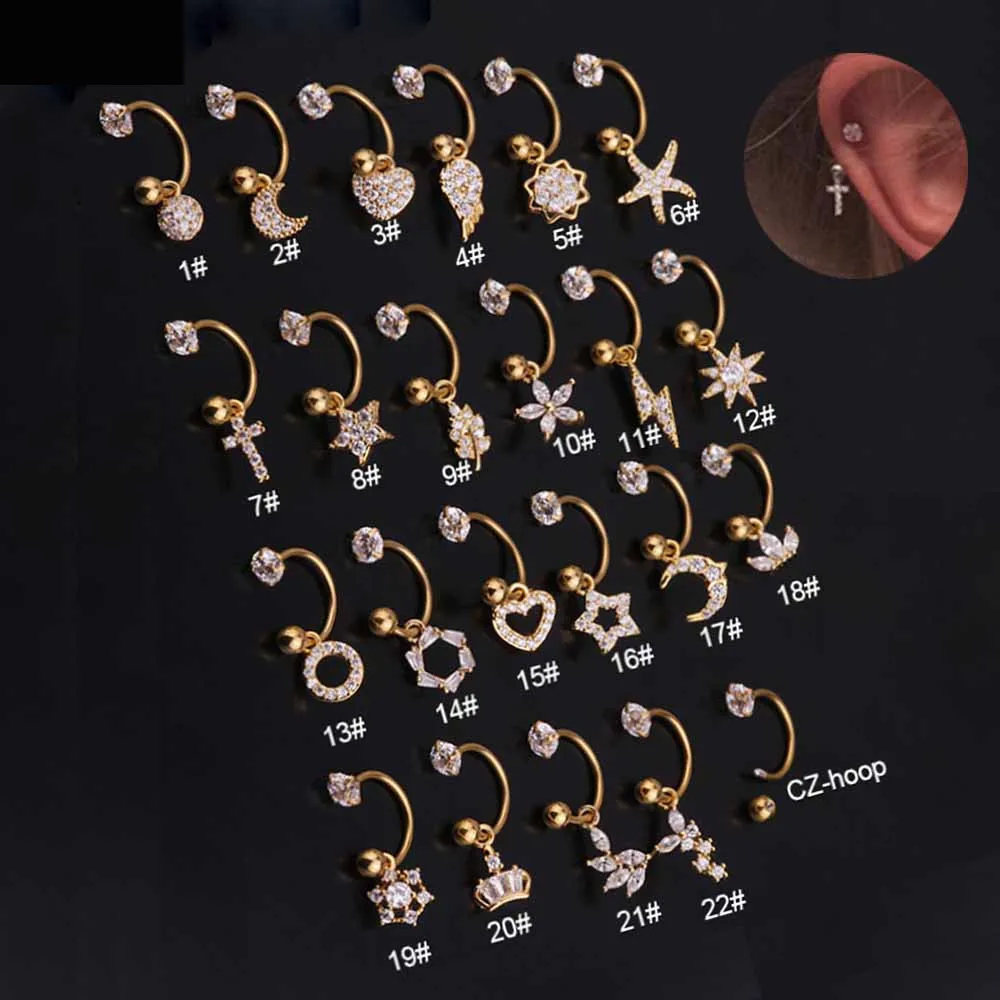 

2 шт., модное креативное C-образное кольцо, цветок, циркон, кулон, ушная кость, ногти, изысканные украшения для пирсинга