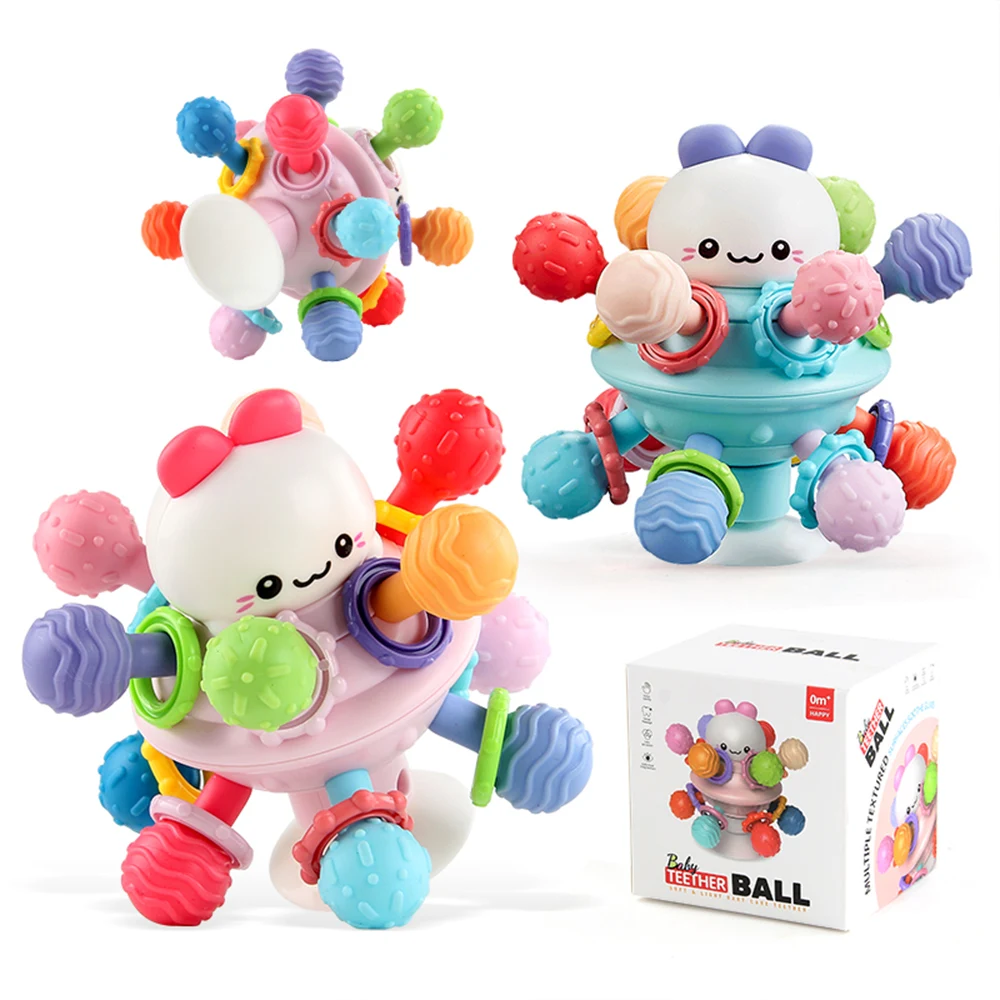 New Early Education Toys Baby Manhattan Ball Soft Rubber Hand Grip Ball Rattle Teeth Stick 0-3 Years Old Baby Comfort Toy