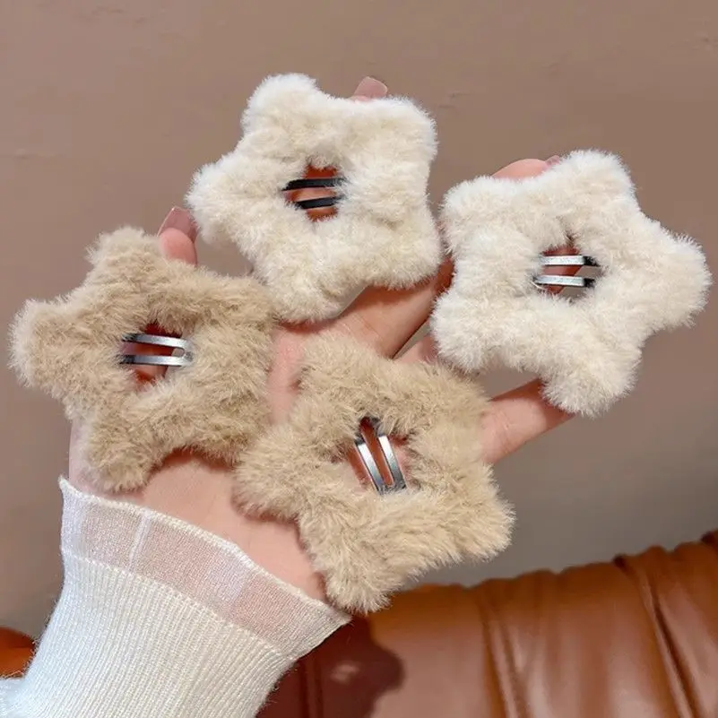 

Winter Fluffy Star Shape Hair Clip Cute Bangs Hairpin Simple Hair Accessories Cute BB Clips Hair Clips for Women