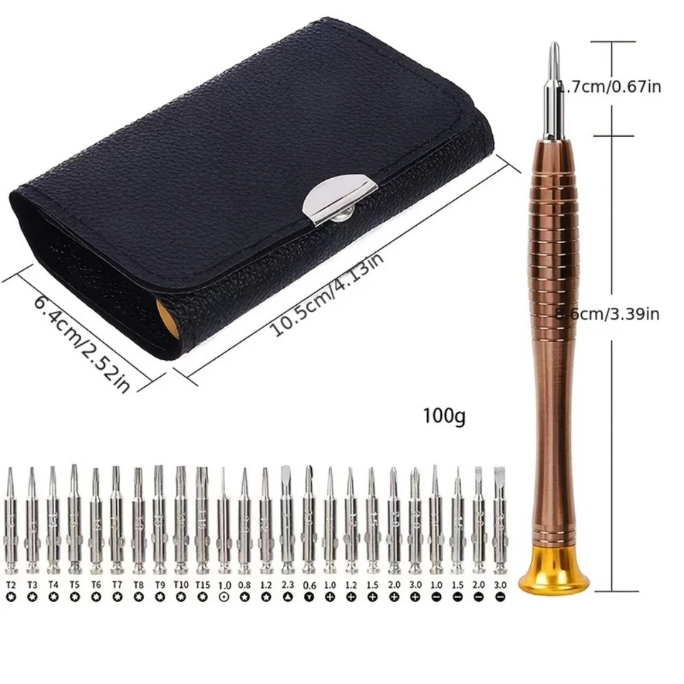 Kit de Destornillador Manual 25 en 1 con Puntas Multifuncionales, Juego de Herramientas para Desarmar y Reparar Teléfonos Móviles y Pequeños Electrodomésticos con Estuche de Cuero 3