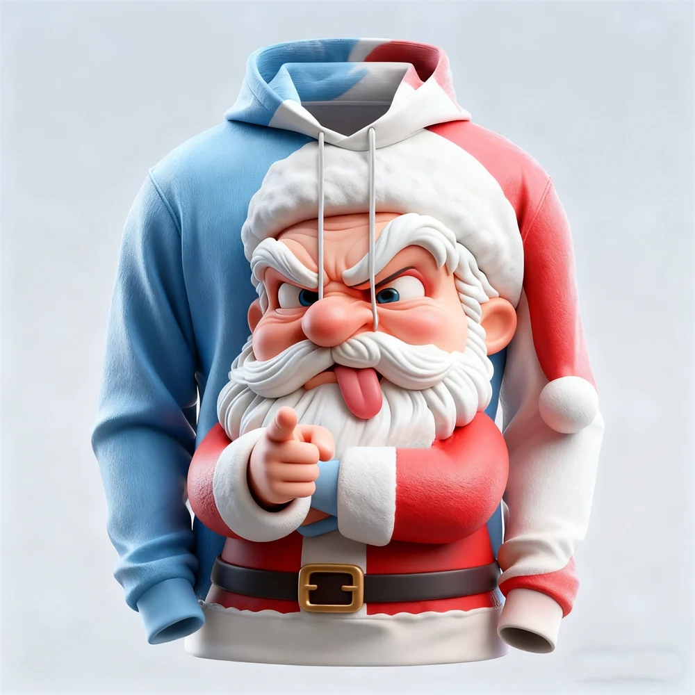 

3D Funny Santa Clause Printed Men's Hoodies Loose Long Sleeve Hooded Sweatshirts Autumn Winter Christmas Festival Party Clothing